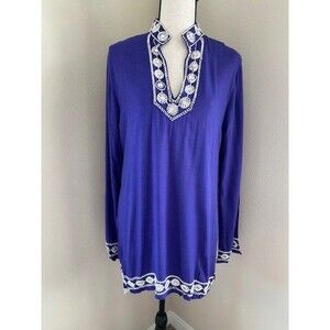 Escapada Purple Blouse with Pearl Stone Embellishment Neck Hem Cuffs Sz M NWT